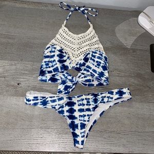Blue tie dye high neck bikini
